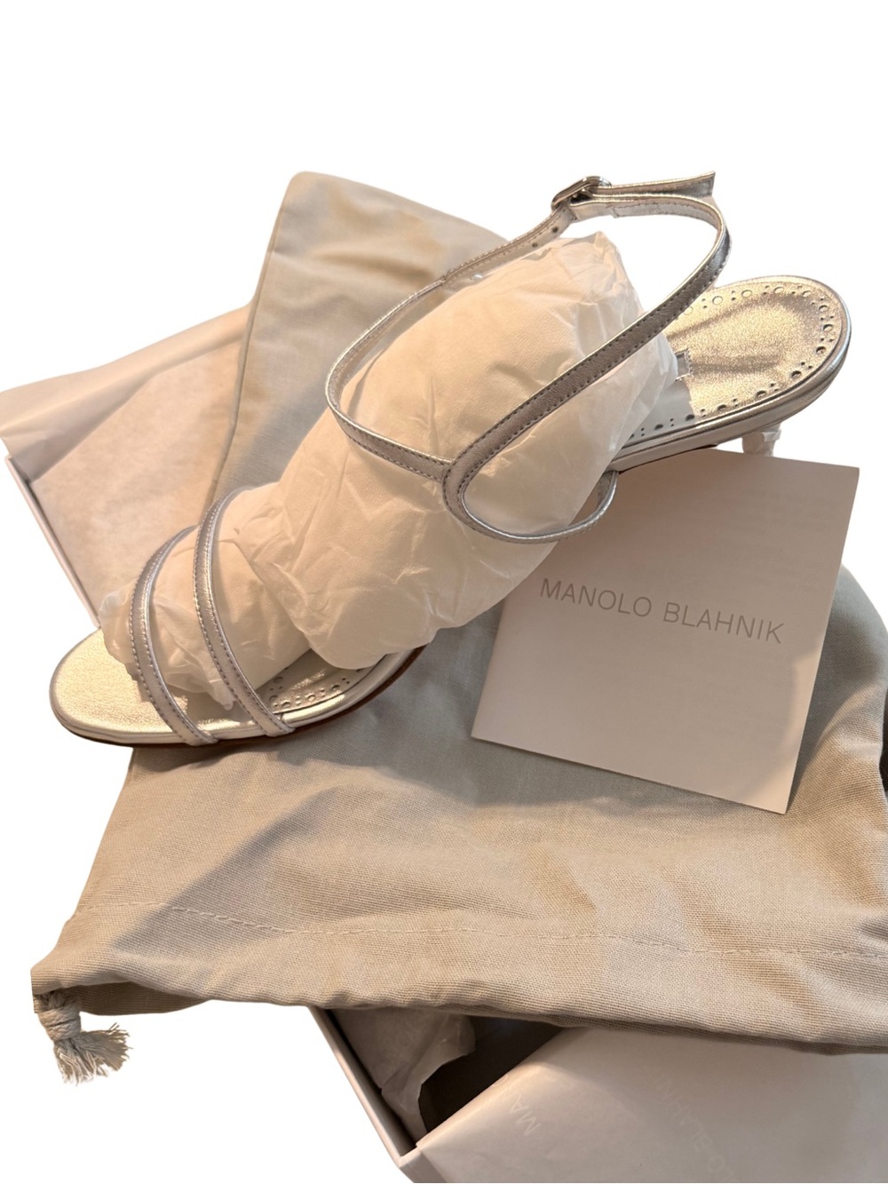Manolo Blahnik Silver Metallic Strappy Stiletto Sandals - Picture 3 of 10